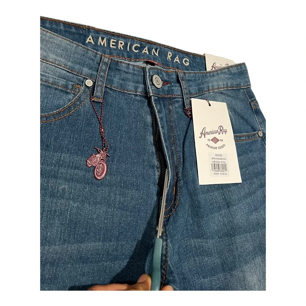 NWT‎ American Rag Brunswick Men's Jeans 30x30 Slim Fit Blue Denim Motorcycle